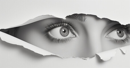Eyes behind torn paper, eyes close-up, eyes clipart