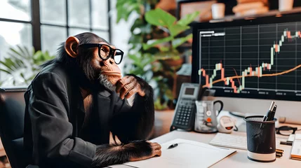 Zelfklevend Fotobehang monkey business - chimp, monkey, stock, market, traders, trading, finance, investment, analysis, financial, professionals, broker © Abas