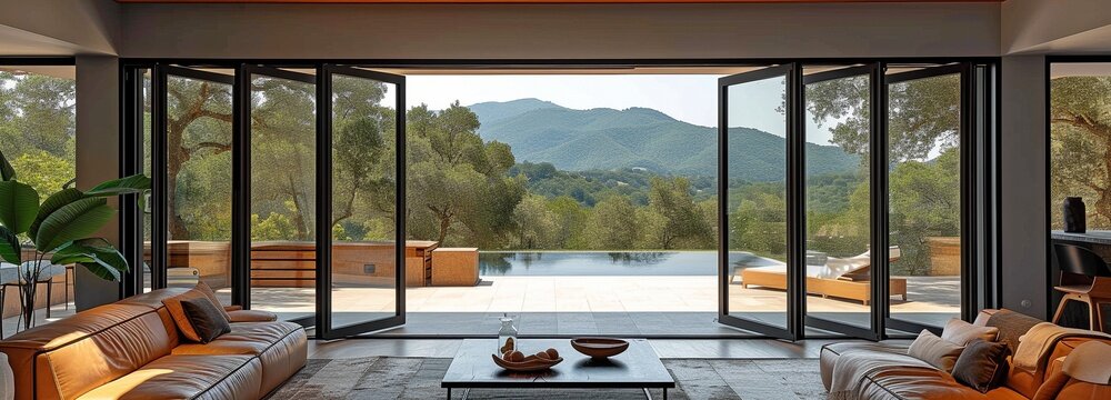 Access to the terrace through an aluminium folding door