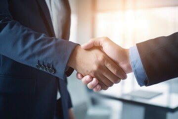 two confident business man shaking hands