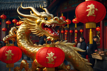 Chinese new year celebration with a dragon since 2024 is the year of the dragon