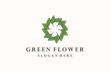 Green flower nature logo design