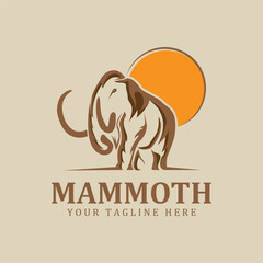 woolly mammoth logo design template with long tusks. Creative and unique iconic Mammoth Logo. Logo is a designed for sport types of companies - obrazy, fototapety, plakaty