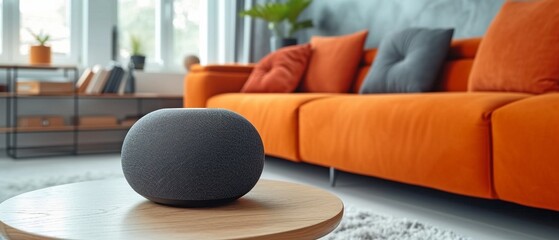 the living room table's smart speaker. Idea of a smart home.