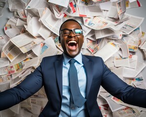 Joyful Professional with Brochures, generative ai