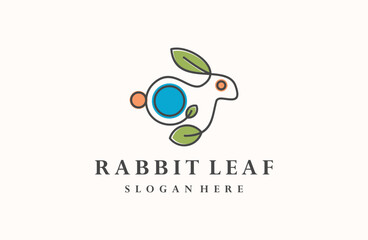 Rabbit leaf logo, animal and plant vector illustration