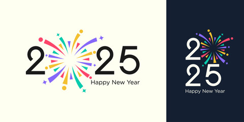 2025 Happy New Year design vector. colorful fireworks and trendy new year 2025 design template.