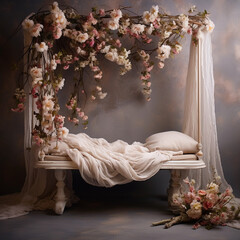 floral draped bed background for photography 