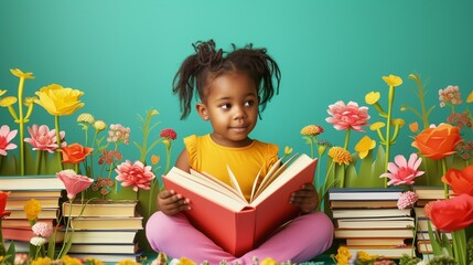 little girl reading a book ,Children's literature - obrazy, fototapety, plakaty