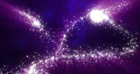 Abstract festive bright background from purple fireworks lines of salutes and fiery sparks