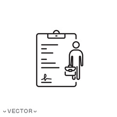 contract work icon, legal agreement, paper document with signature, business partner treaty, thin line symbol isolated on white background, editable stroke eps10 vector illustration