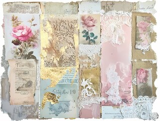 Valentine day background with pink and gold collage art