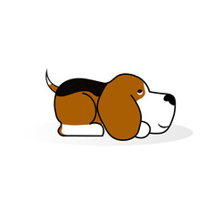 A cute beagle dog  lying,beagle dog  cartoon art png transparent background.