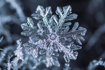 Macro view on snowflake. Generative AI illustration 