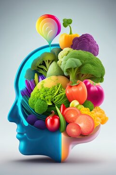a brain made of fresh fruits and vegetables ideas with colorful elements generative ai