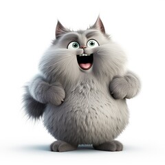Fluffy Gray Cat with Fat Belly, Generative AI