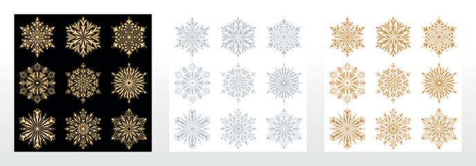 Snowflakes icon collection. Graphic modern colored ornament