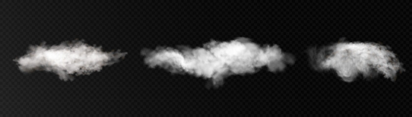 Smoke effect. Realistic vector fog effect and transparent magic fog. White steam, border of creeping smoke. Mockup of cloudy and growing smog. Vector 10 ep. - obrazy, fototapety, plakaty