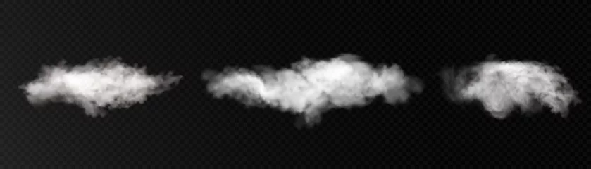 Fotobehang Smoke effect. Realistic vector fog effect and transparent magic fog. White steam, border of creeping smoke. Mockup of cloudy and growing smog. Vector 10 ep. © MAKSYM