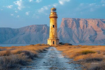 a_lighthouse_in_the_middle_of_an_empty_desert - obrazy, fototapety, plakaty