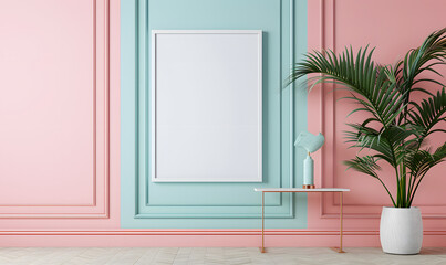 Frame mockup, pastel tone interior design, Generative AI 