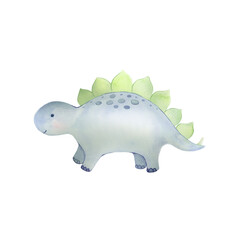 Dinosaur dino watercolor portrait. Watercolor illustration of cute green dinosaur, dino. Animal portrait. Stickers, wall art, kids room decoration, nursery, bed linen print, t-shirt, children poster