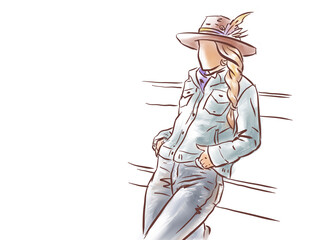 cowboy in blue jeans with a hat digital art for illustration card decoration
