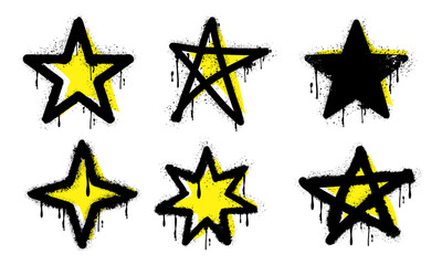 collection of spray painted graffiti star sign. dripping symbol. isolated on white background. vector illustration