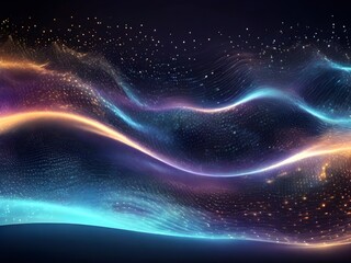 Abstract Waving Particle Technology Background Design. Abstract wave moving dots flow particles, hi-tech and big data background 