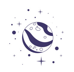 Mystical planet with stars, boho and magic vector