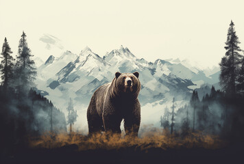 Enchanted Wilderness with Bear. Generative AI.