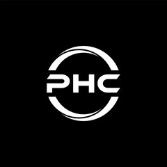 PHC letter logo design with black background in illustrator, cube logo, vector logo, modern alphabet font overlap style. calligraphy designs for logo, Poster, Invitation, etc.