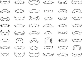 Set of Moustache icons. Whisker icons. Black Line silhouette of adult man moustache. Symbols of Fathers day editable stock. Barber symbols on transparent background for Website and mobile app designs. - obrazy, fototapety, plakaty