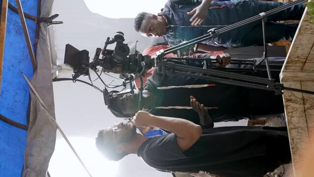Inside an Indie Film Production's Backlot - Vertical Shot