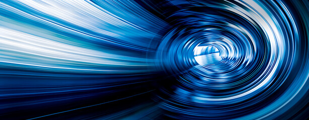 Abstract background with a sense of movement inside a tunnel. White and blue lines. Copyspace