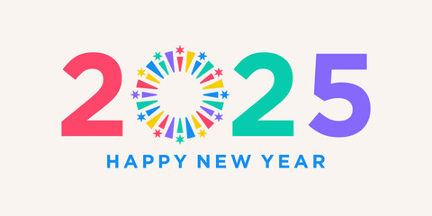 2025 Happy New Year design vector. colorful fireworks and trendy new year 2025 design template.