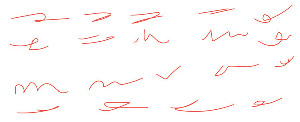 Red brush stroke underline. Marker pen highlight stroke. Vector swoosh brush underline set for accent, marker emphasis element. Hand drawn collection set of underline strokes. vector illustration