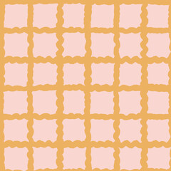 Simple irregular bumpy lines forming checks pattern in a color palette of brown and pastel pink forming a seamless vector pattern. Great for homedecor,fabric,wallpaper,giftwrap,stationery,packaging.