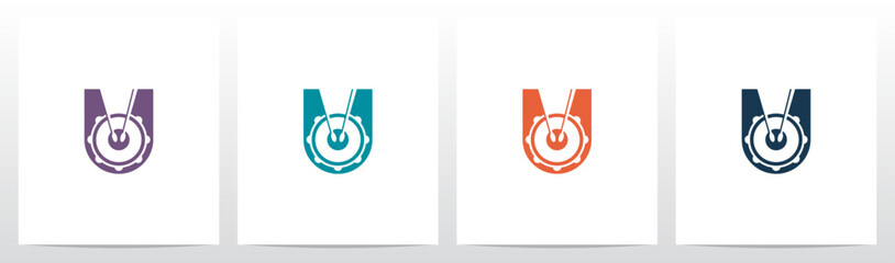 Drum Snare Stick Percussion Letter Logo Design U © recehan