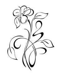 floral design with a stylized flower on a stem with leaves and curls. graphic decor