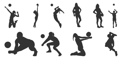 Dynamic Volleyball Silhouettes, A Comprehensive Set for Sports Enthusiasts