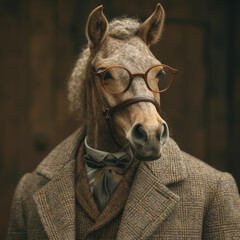 Portrait of a horse wearing glasses, dressed in a formal business suit
