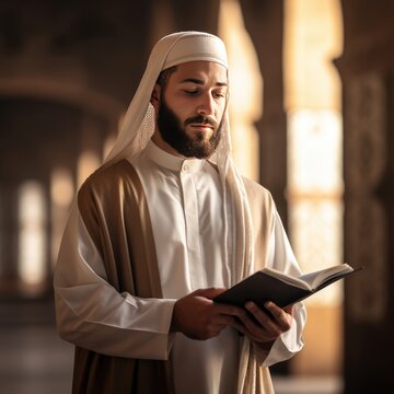 Muslim Man Reading Quran In a Mosque