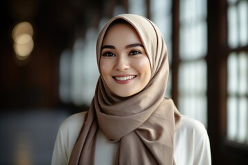 Beautiful Muslim Woman Wearing a Headscarf (Hijab) Smiling