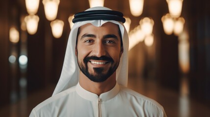 Arab Man Smiling and Posing for the Camera - obrazy, fototapety, plakaty