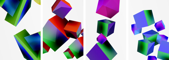 Composition of 3d cubes and other geometric elements background design for wallpaper, business card, cover, poster, banner, brochure, header, website