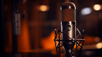 close up of podcast microphone, podcast business, mic