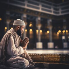 Muslim Man Praying in a Mosque, Fictional character created by Generated AI.