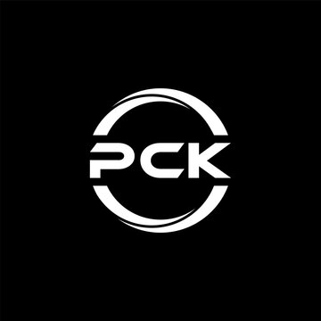 PCK letter logo design with black background in illustrator, cube logo, vector logo, modern alphabet font overlap style. calligraphy designs for logo, Poster, Invitation, etc.