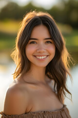 Naklejka premium smiling young woman in her twenties looking at the camera